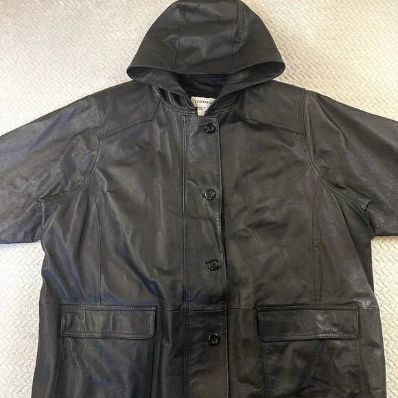 Black Leather Trench Coat 3XL 90s Goth Biker Duster Hooded Fantasy Matrix Neo - Picture 6 of 16